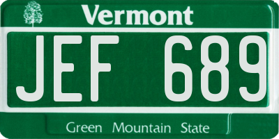 VT license plate JEF689