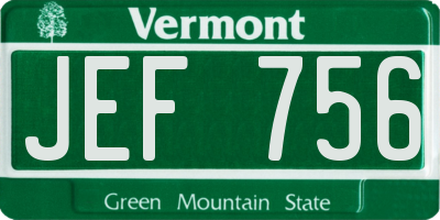 VT license plate JEF756