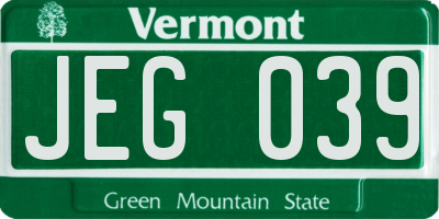 VT license plate JEG039