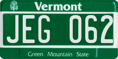 VT license plate JEG062