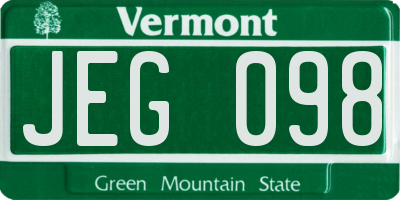 VT license plate JEG098