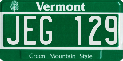 VT license plate JEG129