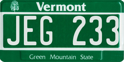 VT license plate JEG233