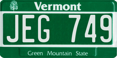VT license plate JEG749