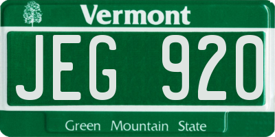 VT license plate JEG920
