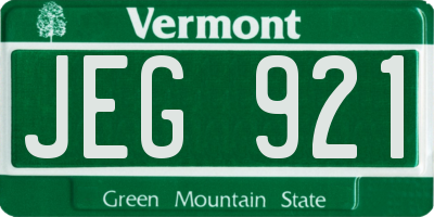 VT license plate JEG921