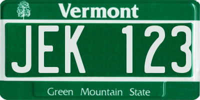 VT license plate JEK123