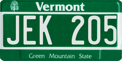 VT license plate JEK205