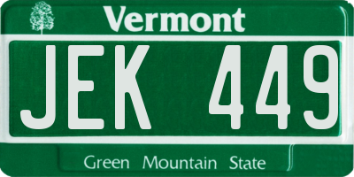 VT license plate JEK449