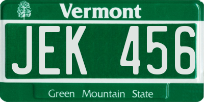 VT license plate JEK456