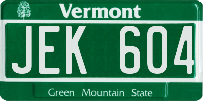 VT license plate JEK604