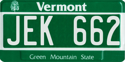 VT license plate JEK662