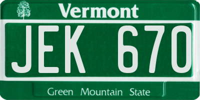 VT license plate JEK670