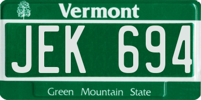 VT license plate JEK694