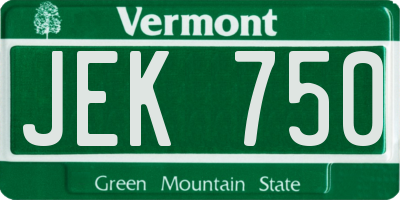 VT license plate JEK750