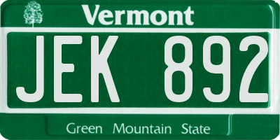 VT license plate JEK892