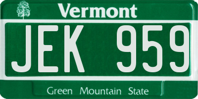 VT license plate JEK959