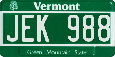 VT license plate JEK988