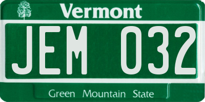 VT license plate JEM032