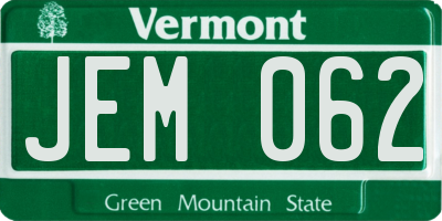 VT license plate JEM062