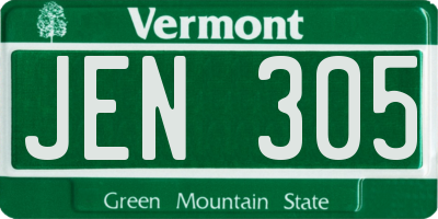 VT license plate JEN305