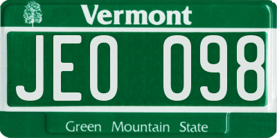 VT license plate JEO098