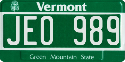VT license plate JEO989