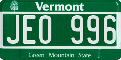 VT license plate JEO996