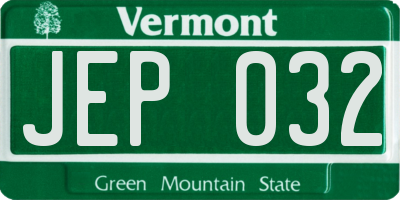 VT license plate JEP032