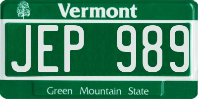VT license plate JEP989