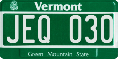 VT license plate JEQ030