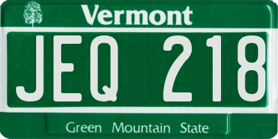 VT license plate JEQ218