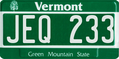 VT license plate JEQ233