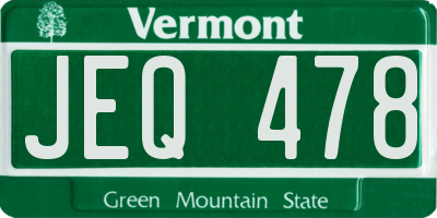 VT license plate JEQ478