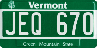 VT license plate JEQ670