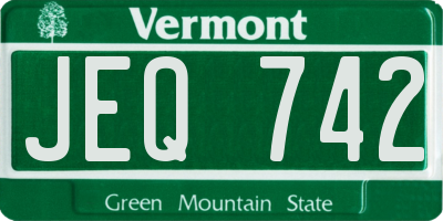 VT license plate JEQ742
