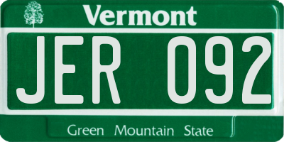 VT license plate JER092