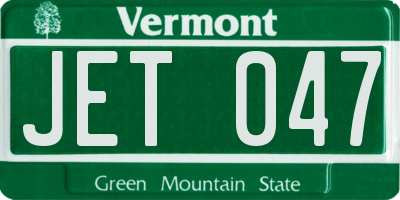 VT license plate JET047
