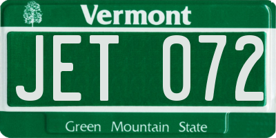 VT license plate JET072