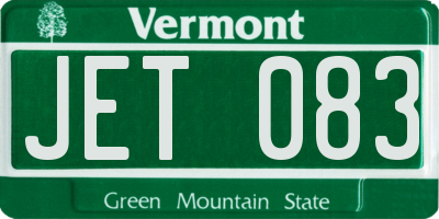 VT license plate JET083