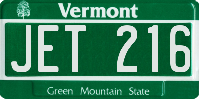 VT license plate JET216