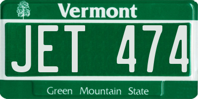VT license plate JET474