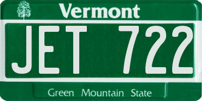 VT license plate JET722