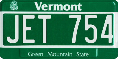 VT license plate JET754