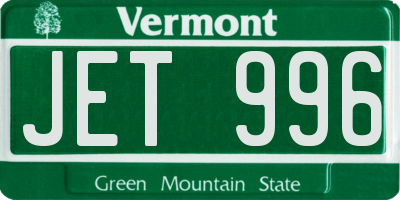 VT license plate JET996