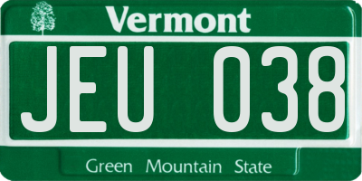 VT license plate JEU038