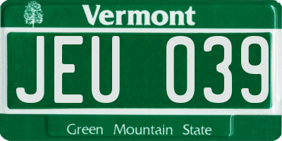 VT license plate JEU039