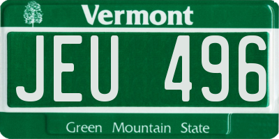 VT license plate JEU496