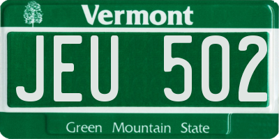VT license plate JEU502
