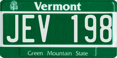 VT license plate JEV198